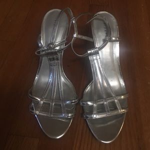 Silver sling heels