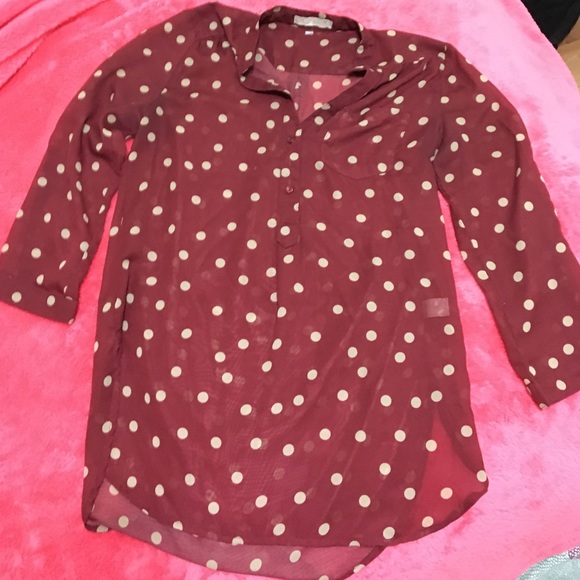 Burgundy sheer polka dot Blouse