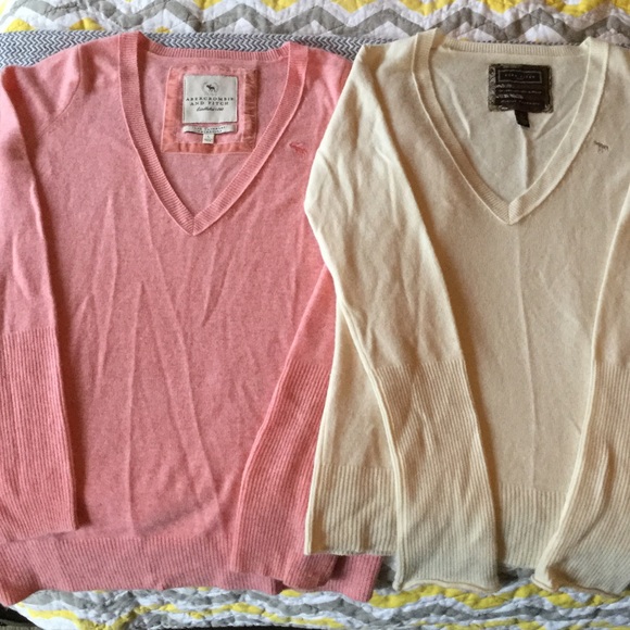 Two Abercrombie & Fitch Cashmere V Neck Sweaters