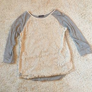 Gray and Cream Lace Top
