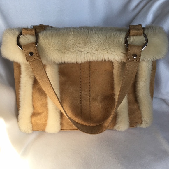 Bath & Body Works Handbags - Tan micro-suede & faux-fur purse