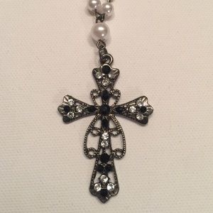 Beautiful Pearl Embellished Cross Neckless