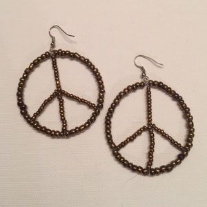 Gold/Cooper Beaded "Peace Sign" Earrings