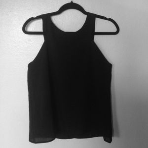 Minimalistic Black Sleeveless Top, Zipper Detail