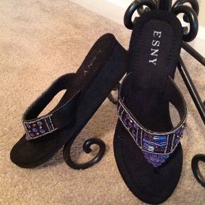 Sequined wedge heel flip flops 7.5