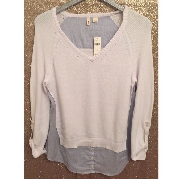 NWT $98 Anthropologie Layered Pinstripe Pullover L - Picture 3 of 4