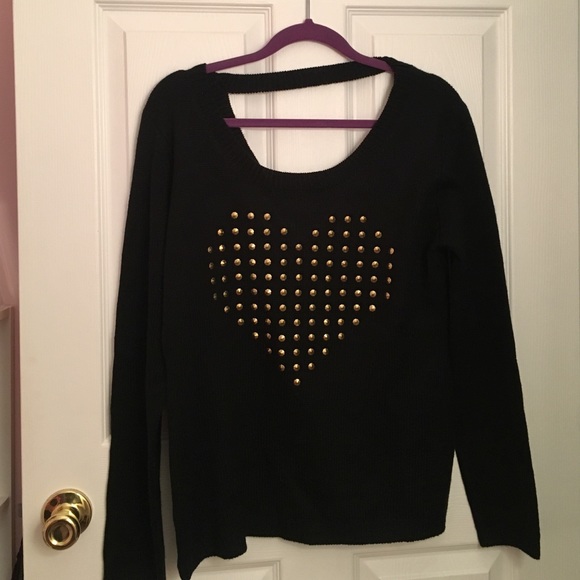 Black sweater with gold heart embellishment