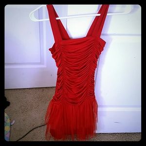 Rousched red dress with organza bottom