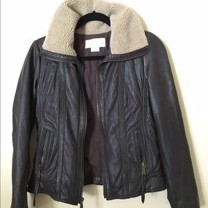 Michael Michael Kors leather bomber with shearling
