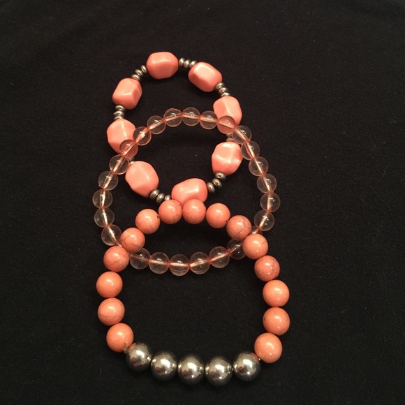 Set of 3 Salmon Beaded Bracelets