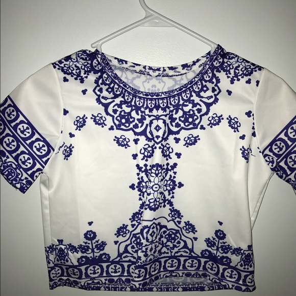Two piece blue and white outfit