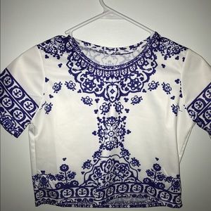 Two piece blue and white outfit