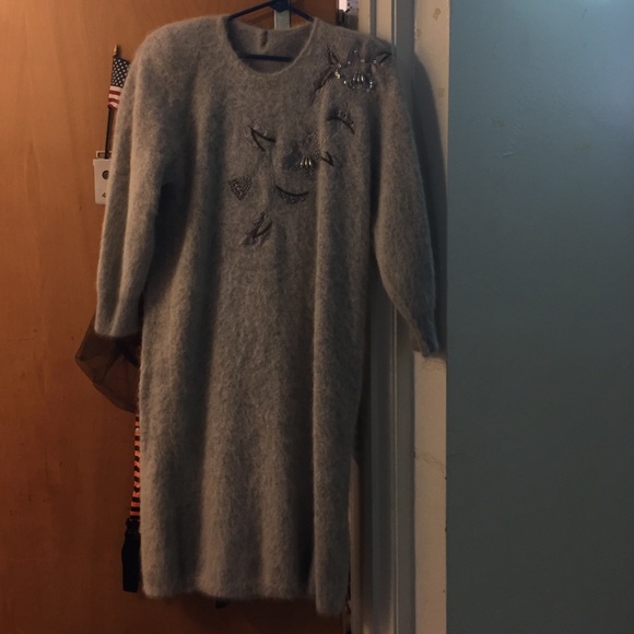 Sweater dress grey/white cashmere/angora