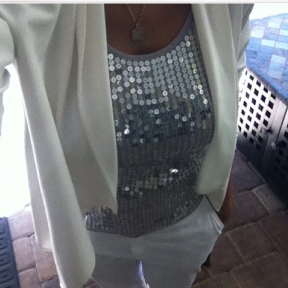 Gray sequined tank top.