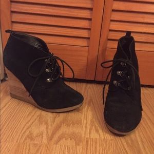 Women's black Suede ankle booties with wedge
