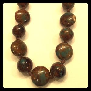 Beautiful Brown Tones Stone Neckless with Ribbon