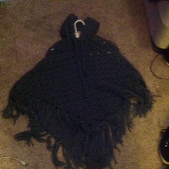 cozy soft gray woven poncho