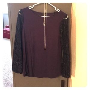 Colette Lorelei Lace Sleeve Knit Top, Navy, Small.