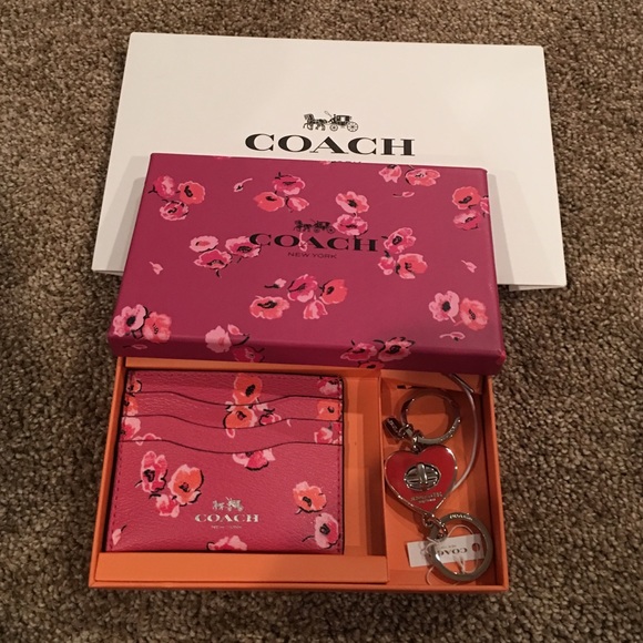 Coach Accessories - Coach wildflower card case and heart key chain.