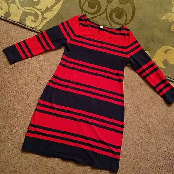 Blue and red stripe dress