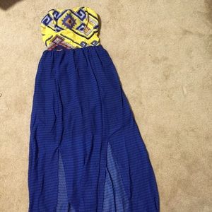 LAST CHANCE** Blue and Yellow Strapless Maxi