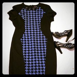 Trulli short sleeve houndstooth bodycon dress
