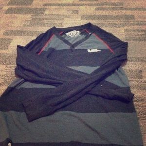 Grey stripped long sleeve shirt.