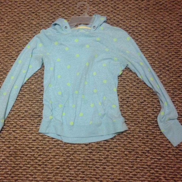 blue and yellow poke doted long sleeve hooded