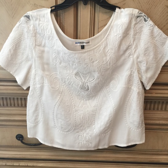 Blue Elephant Embroidered Crop Top