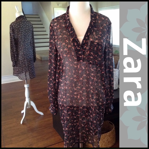 Zara Tops - ZARA sheer floral tunic top/dress