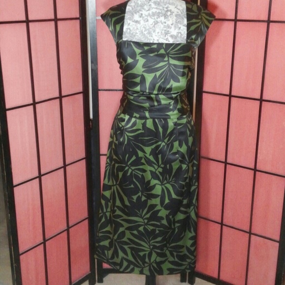 Black & Green Donna Ricco Open Back Midi Dress - Picture 3 of 5