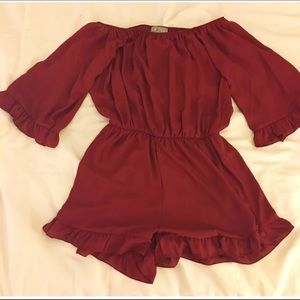 BRAND NEW Burgundy off the shoulder romper