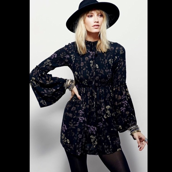 Free People black brown tan purple flare Dress M - Picture 2 of 4