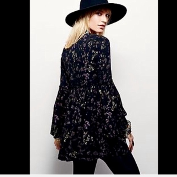 Free People black brown tan purple flare Dress M - Picture 4 of 4