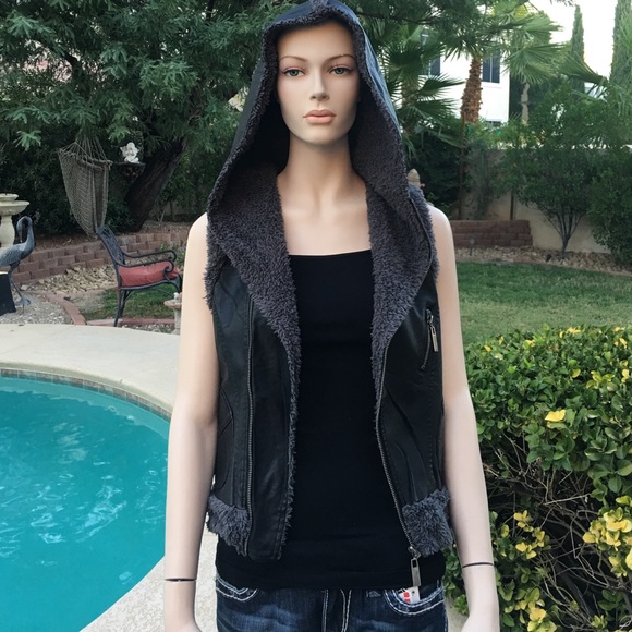 Pleather zip up Hooded Vest