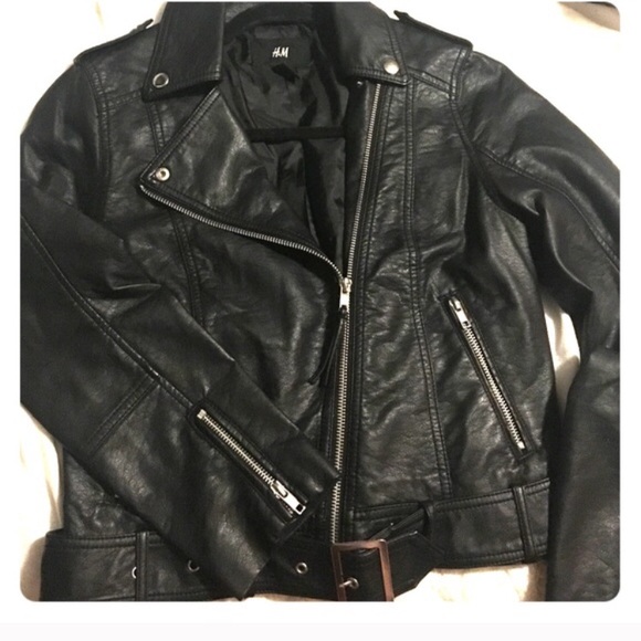 Faux leather moto jacket with belt