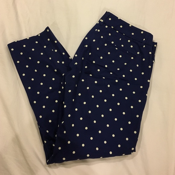 Navy blue polka dot cropped dress pant
