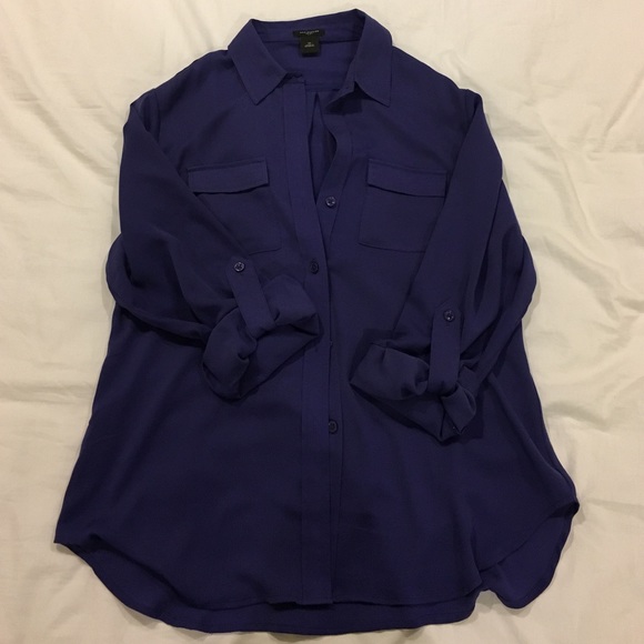 Blue silk blouse with button sleeves