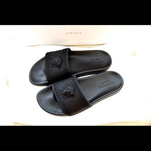 VERSACE MEDUSA SLIDE SANDALS , BLACK, Size 43