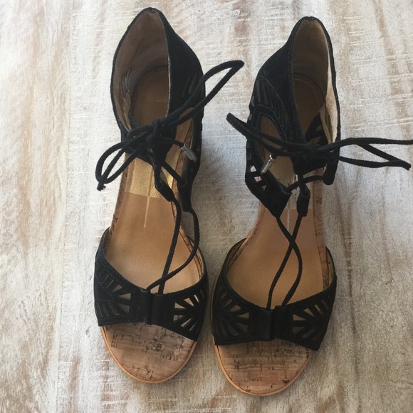 Dolce Vita Linsey Lace Up Wedge Sandal/Blk/ 6.5&8 - Picture 3 of 4