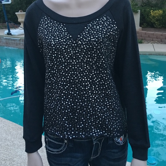 Grey Sweatshirt w/ grey rhinestones . L/S pullover