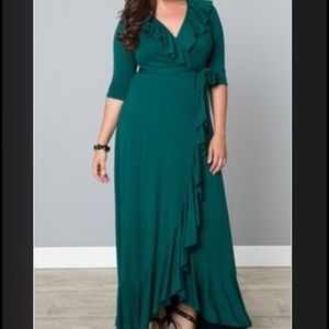 NWT Kiyonna ruffled wrap maxi dress jade green 2x
