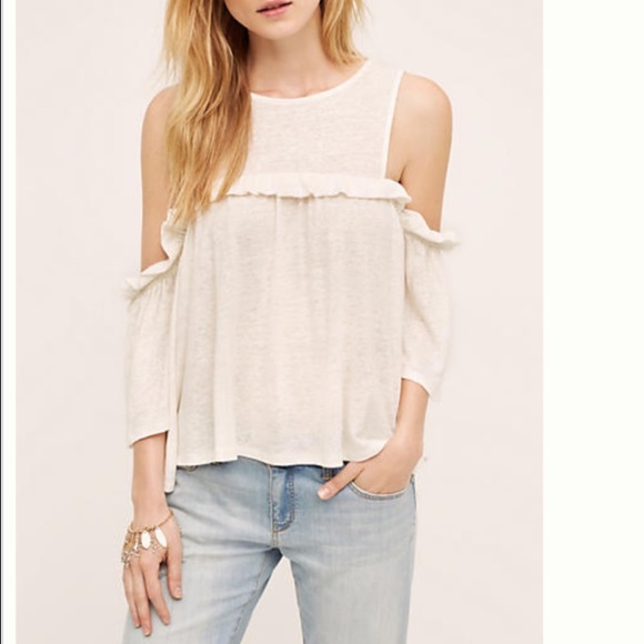 Anthropologie Ruffled open shoulder top