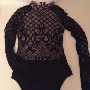 Lace mesh black body suit