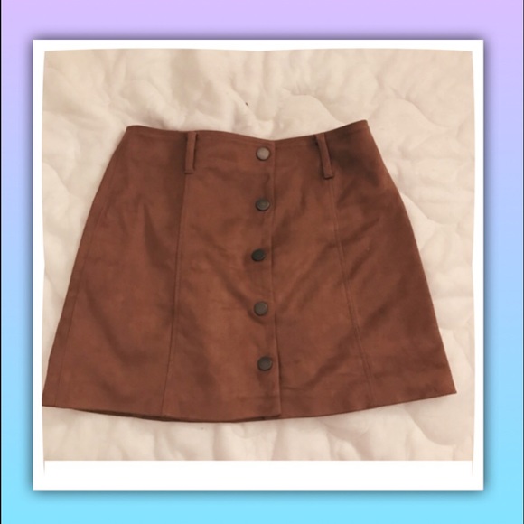 Button Up Suede Tan Mini Skirt