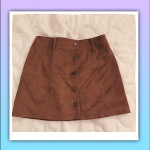 Button Up Suede Tan Mini Skirt