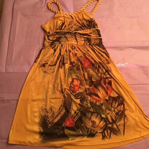 Arden B Golden Yellow Floral Dress - Picture 1 of 3
