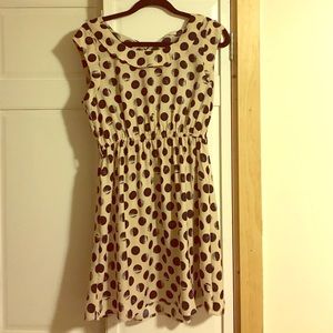 Khaki and Navy Polkadot Dress