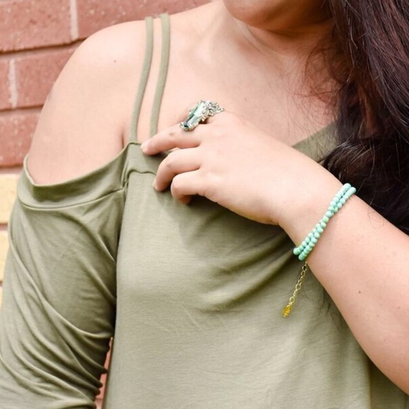 Olive Green Open Shoulder Swing Dress - Picture 4 of 4