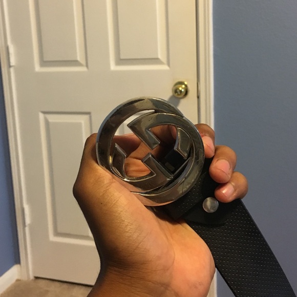 Gucci Black Embossed Leather Belt